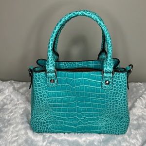New Patricia Nash Turquoise Crocodile Print Clutch Crossbody Removable Strap